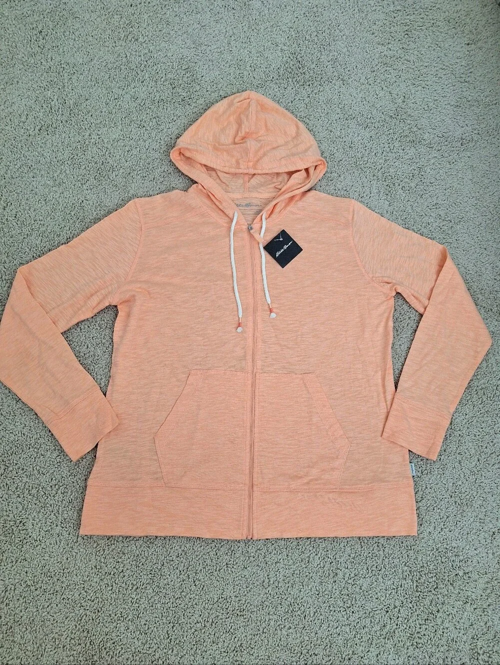 Eddie Bauer Women Waverly Lightweigh Cotton Peach Slub Full-Zip Sweatshirt Large - Picture 2 of 9
